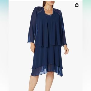 SLNY chiffon plus size two piece embellished dress and jacket